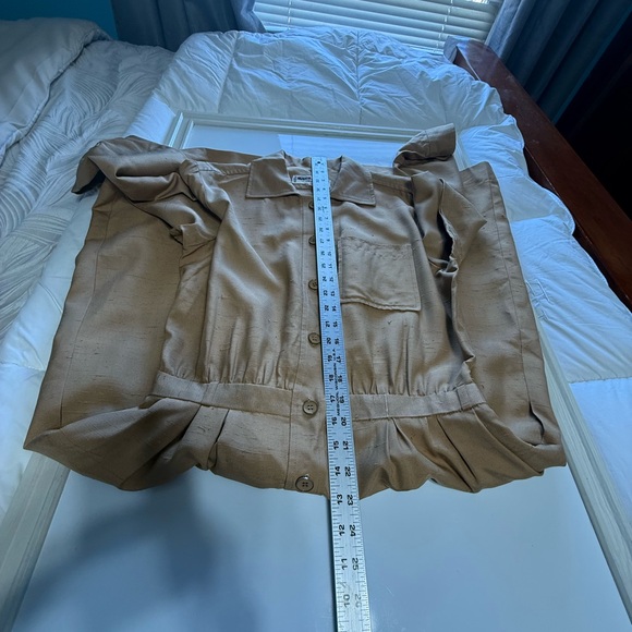 Vintage YSL Rive Gauche Tan Raw Silk Shirt Dress FR 42 US 8/10 - Picture 12 of 14